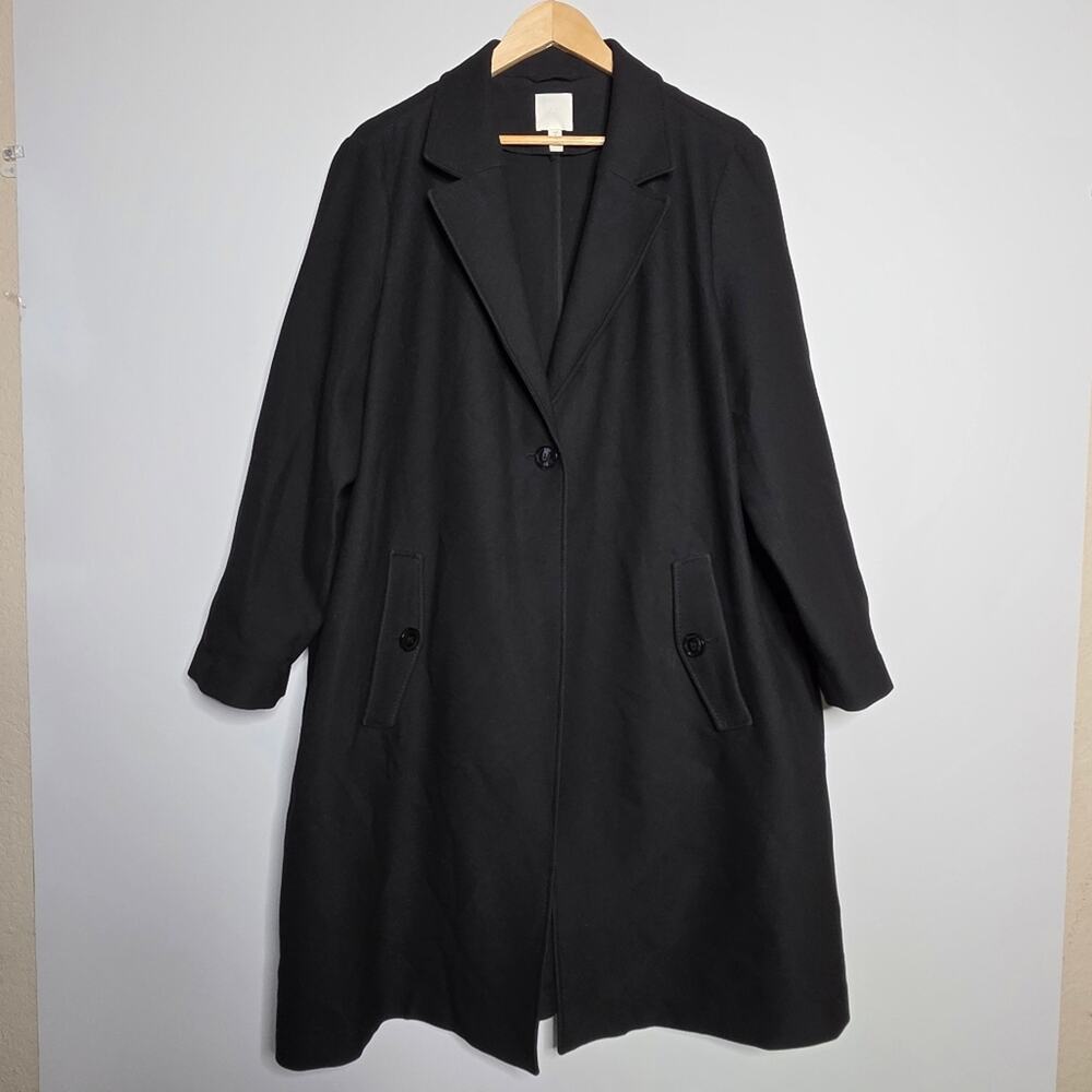 H&M straight-style black single button trench coat / Overcoat